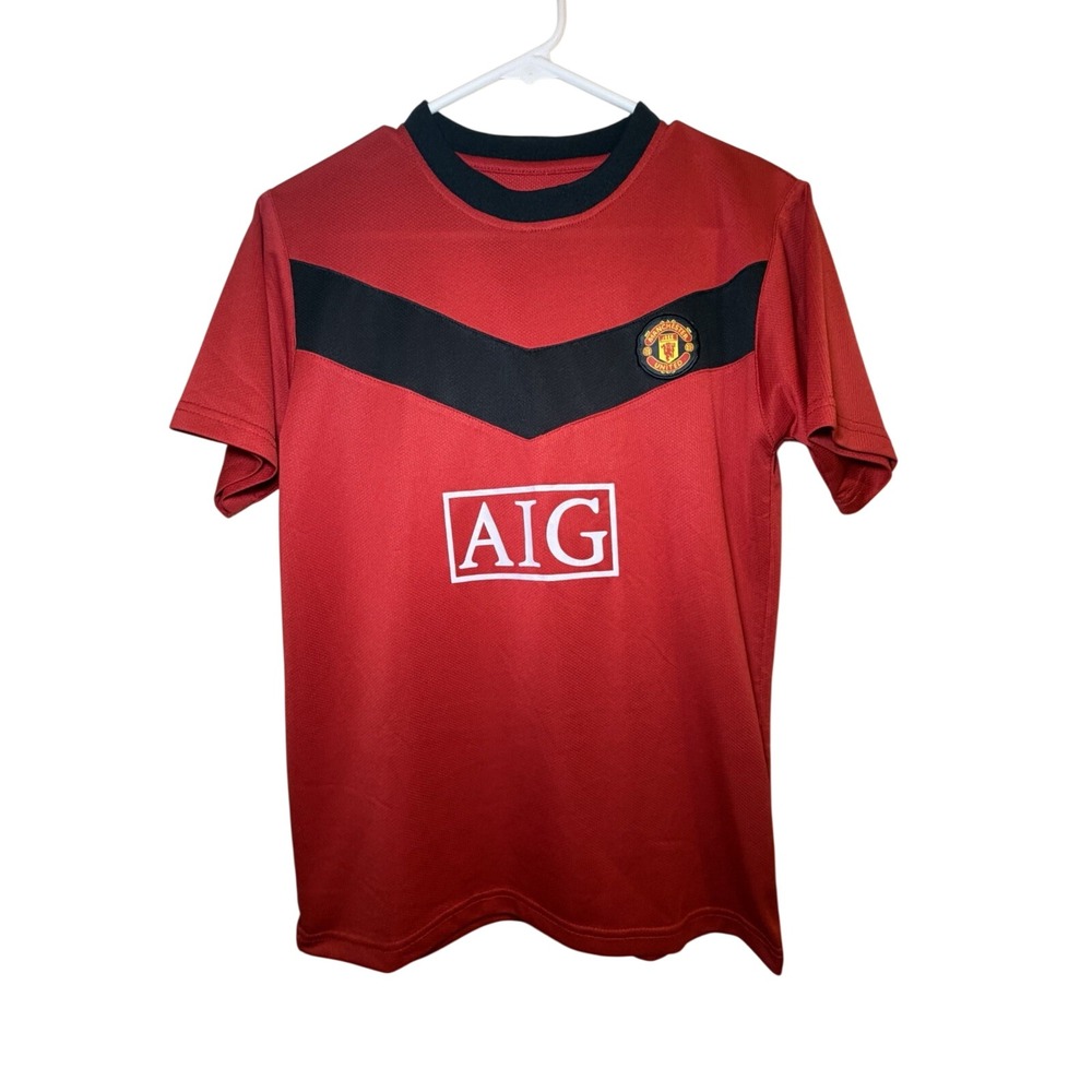 Manchester United AIG Red Short Sleeve Shirt Mens Sm Casual Soccer Jersey Shirt